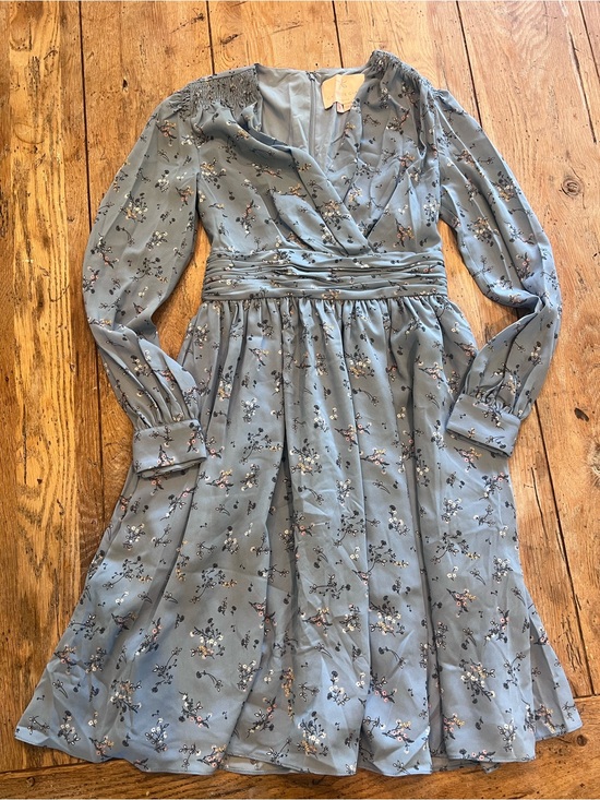 Gal Meets Glam Dresses & Skirts - Gal Meets Glam Soft Blue Floral Long-Sleeve Zip Up Dress Soft flowy Flair